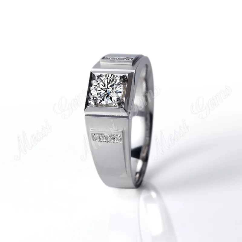 customized 18 carat white gold AU750 moissanite stone engagement men ring