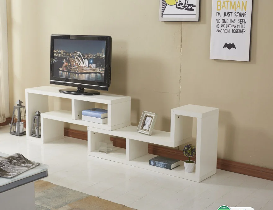 Modern Tv Cabinet Furniture Stand 2 L Shaped Shelves Storage