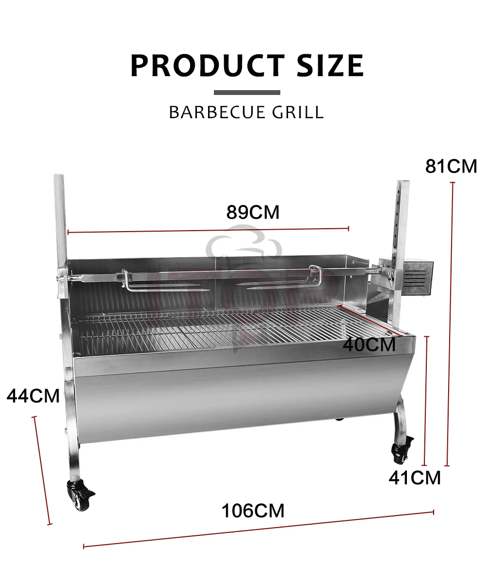Outdoor large stainless steel hog lamb charcoal barbeque bbq rotisserie spit roaster with 100kg electric motor grill
