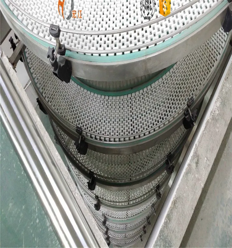 Spiral-shaped alpine conveyor design vertical incline elevator conveying equipment modular plastic belts chains freezer