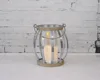 IRON STRIP HANGING LANTERN WITH LED PLASTIC CANDLE, AMBER FLICKERING LIGHT, BATTERY POWERED