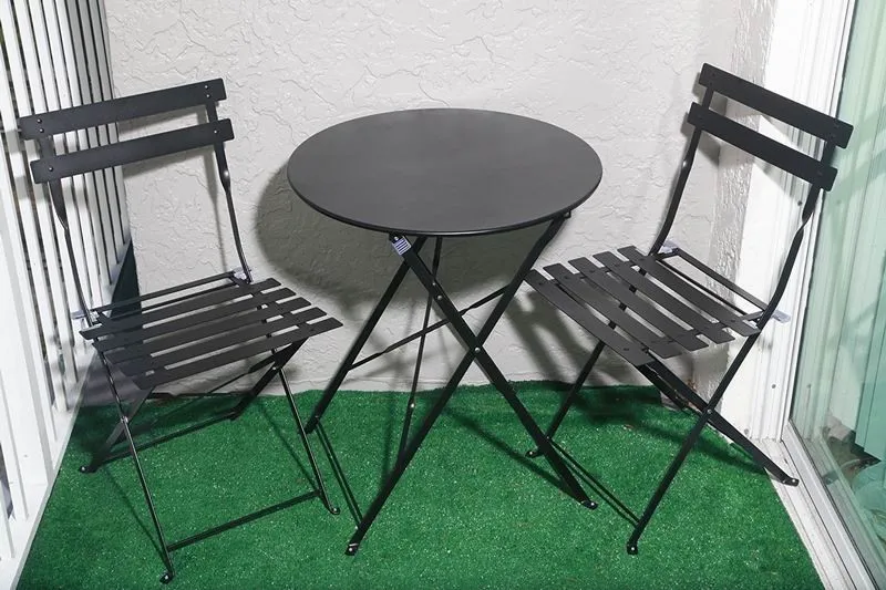 Features Folding Steel Table And Chairs With Safe Locks,Black,3 Piece