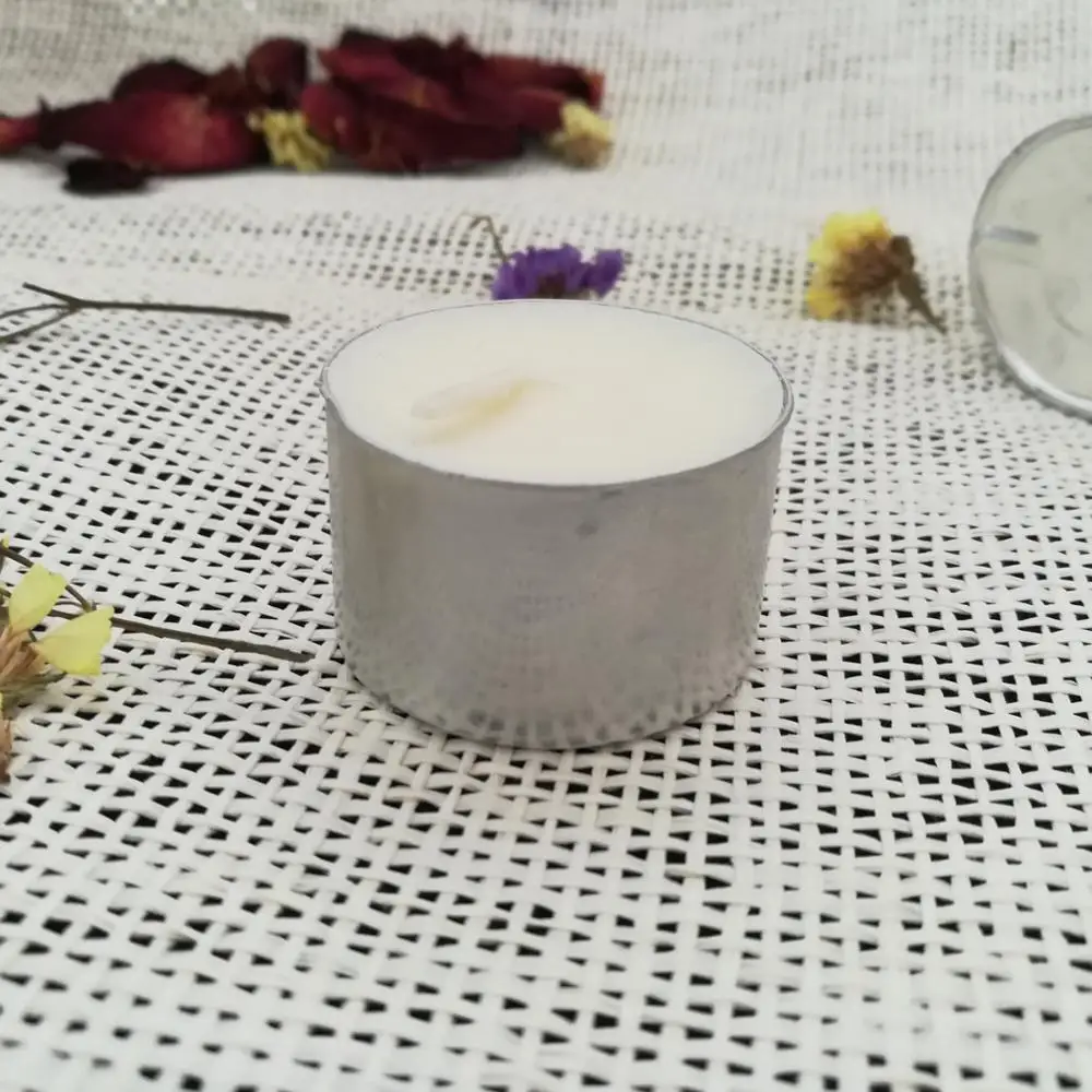 White 4 hours 12g unscented tealight candles in alum cup