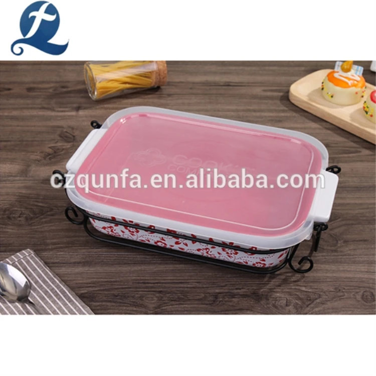Household Printed Ceramic Baking Dish Bakeware Set With Lid