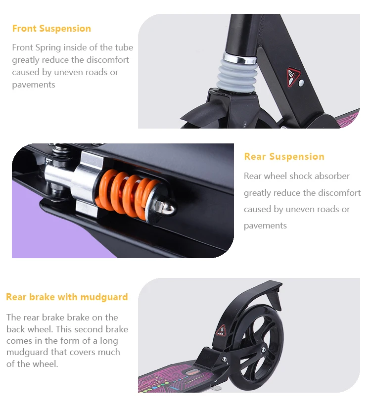 Amazon Hot Sale Two Wheels Double Suspension Kick Scooter Adult