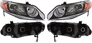 Discount Starter and Alternator HO2503125 HO2502125 Honda Civic Replacement Headlight Pair Plastic Lens Without Bulbs