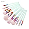 Docolor New 10PCS Makeup brushes Set Light Green Transparent Handles with Colorful Bristle Make up Brushes Super Soft Hair