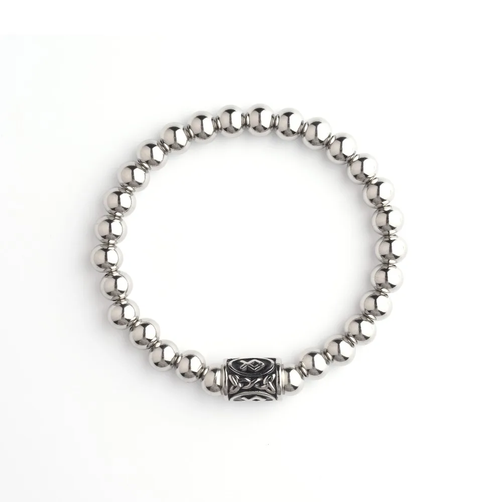 Wholesale Stretch Beaded Bracelet Men Bead Small Steel Bead Logo Charm