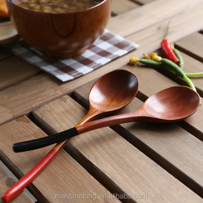 Korean Wooden Spoon Round Mouth Natural Wood Double Color Wood Spoon Creative Tableware Buy