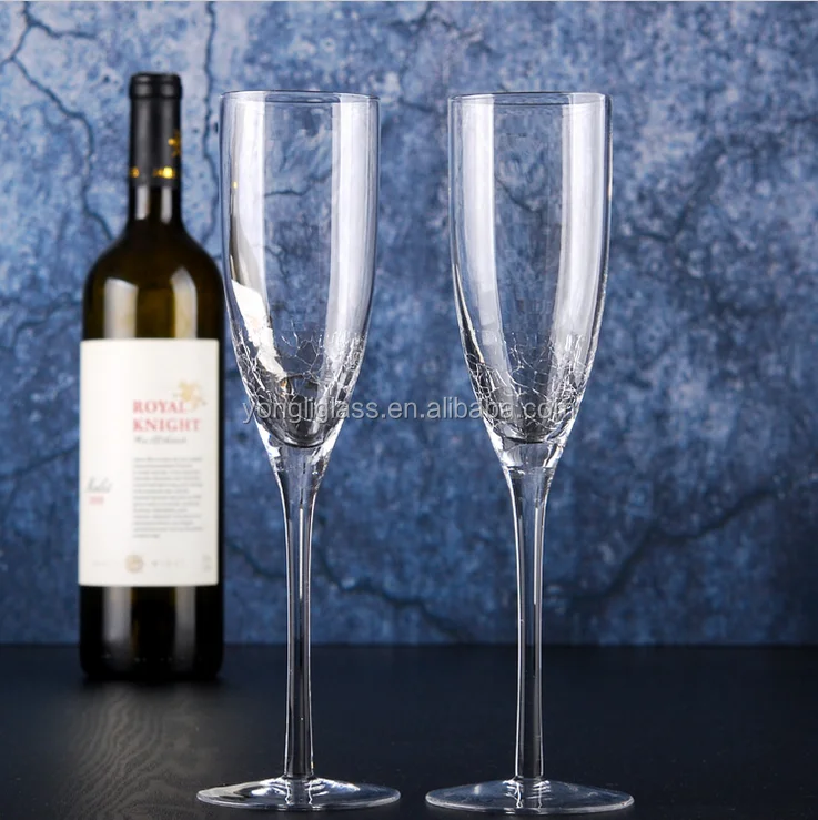Wholesale crystal champagne glass, special design ice-cracked glass cup, champagne flute