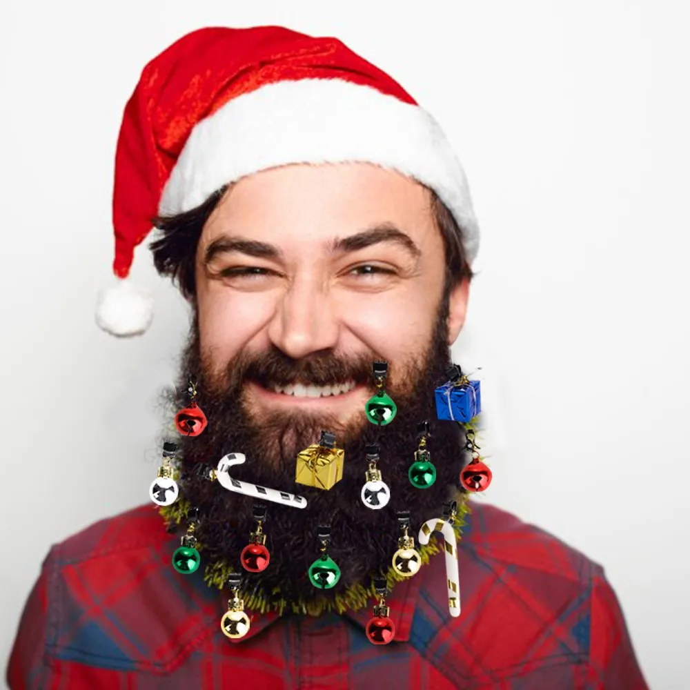 Locisne Multi Coloured 12 Mini Beard Bauble Decorations Baubles with Hair Pins Novelty Fun Festive Gift for Christmas 