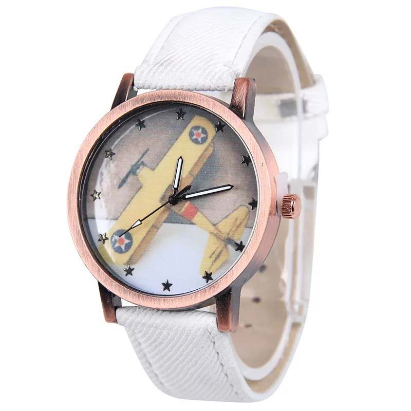 Stylish Airplane Designer Gold Dial Fabric Children Watches Cheap