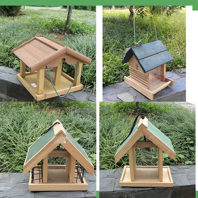 Classic Bird Feeder House Wood Hanging Fly Through Feeder For