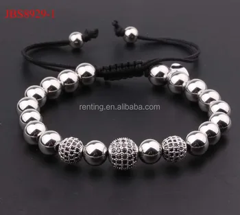 8mm Stainless Steel Beads Black Diamond Ball Macrame Bracelet 8mm Stainless Steel Beads Black Diamond Ball Macrame Bracelet