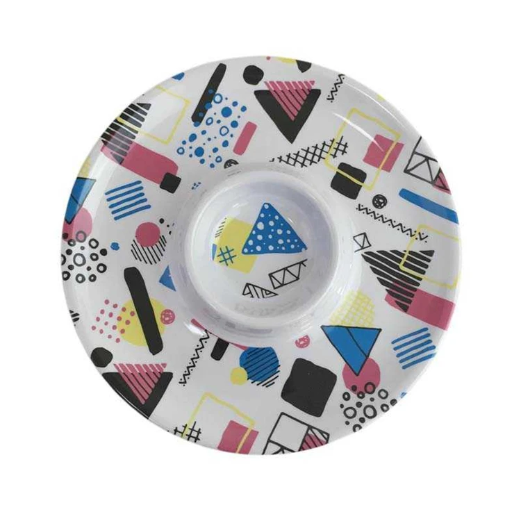 High quality cheap custom round melamine plastic serving chip and dip tray with logo printing