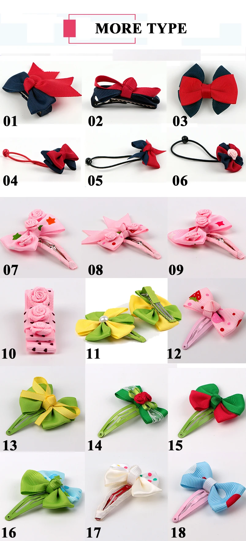 Custom Wholesale Different Type Professional Ribbon Bow Hair Clips