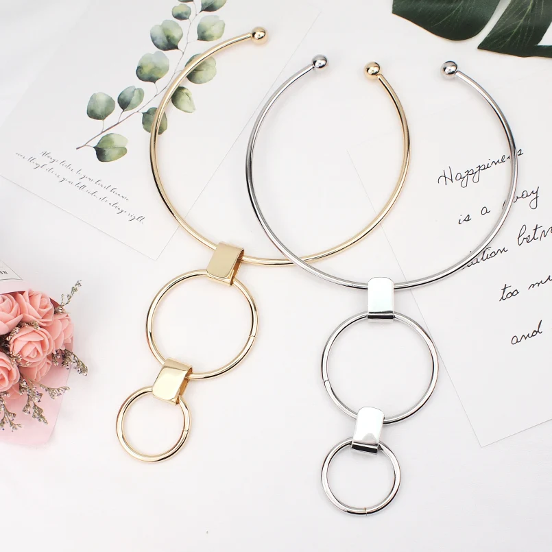 Hansidon Fashion Circular Alloy Torques Choker Necklace Metal Double