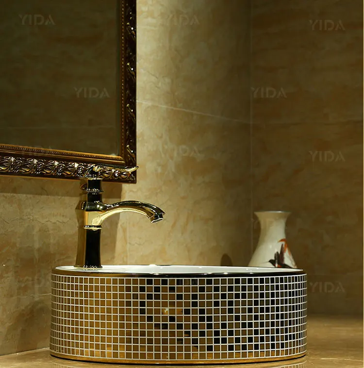 2015 fancy bathroom sinks, art basin with gold color, wash basin