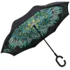 Oem design peacock 23inch 8k handsfree double layer C handle reverse umbrella magnetic