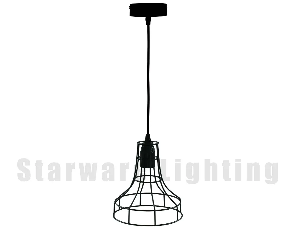 Industrial Hanging Light Fixture Modern Home Black Bird Wire Mesh Cage