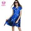 Wholesale womens clothing printed blue casual women dresses irregular women summer dress Z037