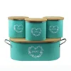 BX powder coating blue metal food storage can with wood cover for tea sugar coffee and bread