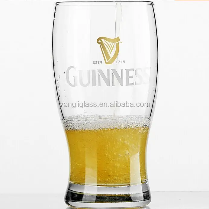 Factory wholesale custom print guinness beer glass, ideal pilsner glass for beer lovers