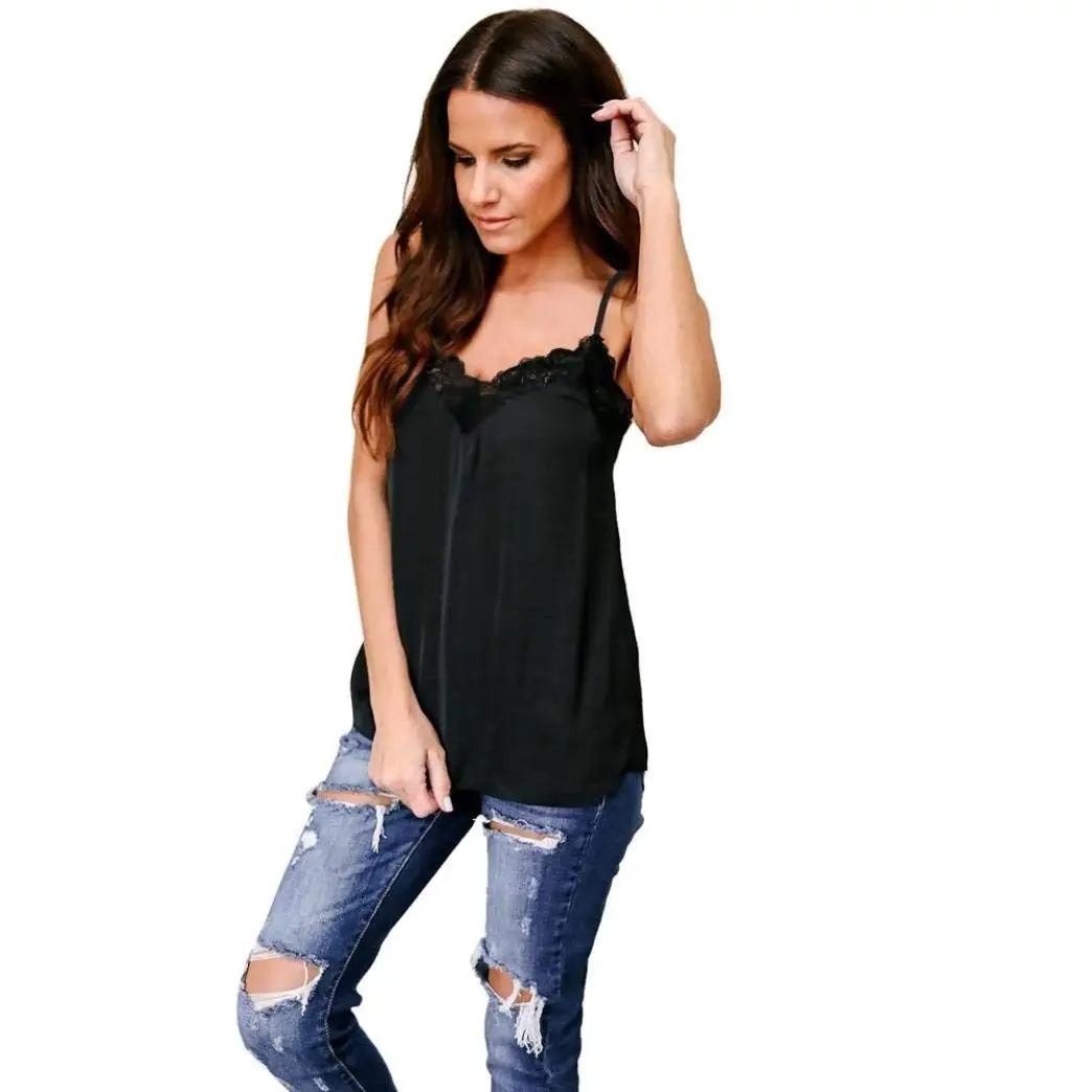 Women's Tank Top, ❤️ZYEE❤️ Chiffon Lace Vest Top Halter Strap Tank Top Camisole Crop Top Pineapple Print Tank Shirt Blouse Cami Top Tee Flowy Chiffon Tank Tops Tunic Blouse (S, Black)