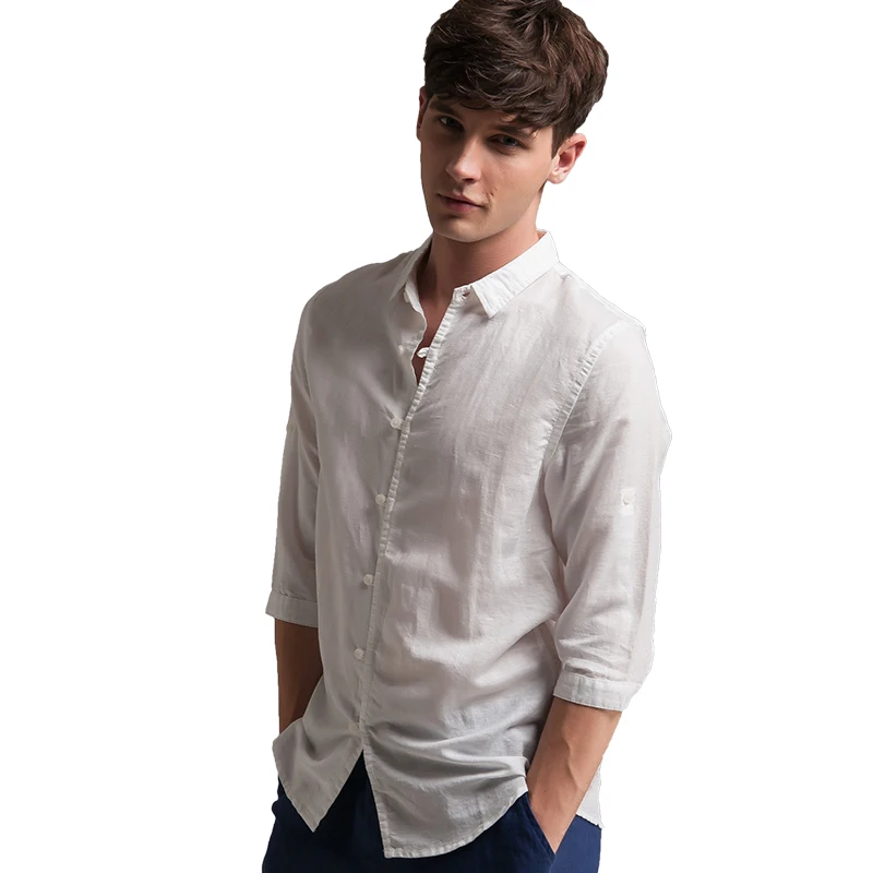 Compra blanco de lino camisas de los hombres online al por