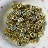 6 mm Plastic Alphabet Letter Square Beads with thread loop in Silver Effect Colours