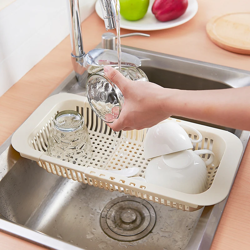 Qm High Quality Adjustable Plastic Strainer Basket Kitchen Vegetable