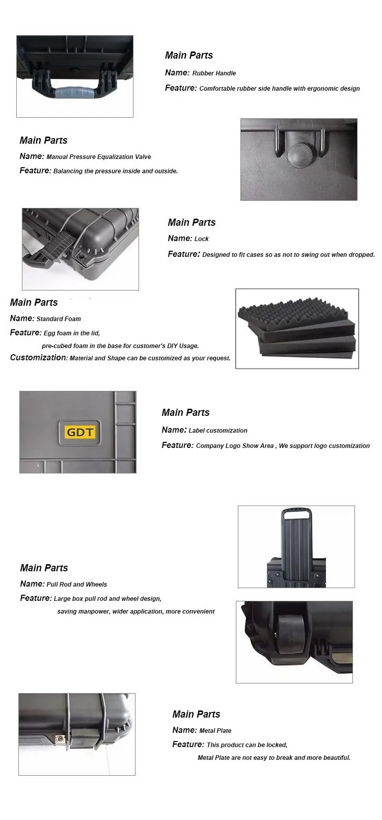 GD5014 Trolley case protection Impact resistance waterproof suitcase tool box safe instrument case with Precut sponge with wheel