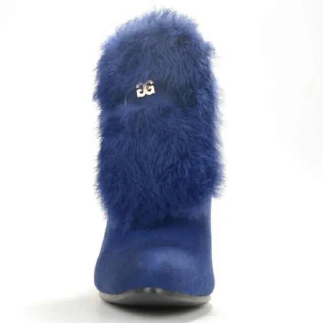 blue faux fur boots