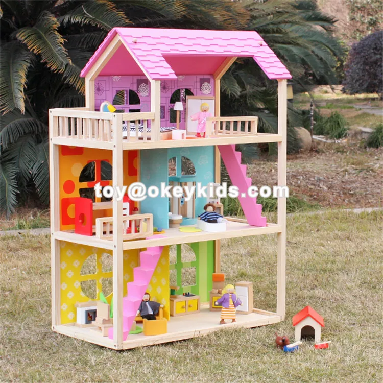 wooden doll house pink