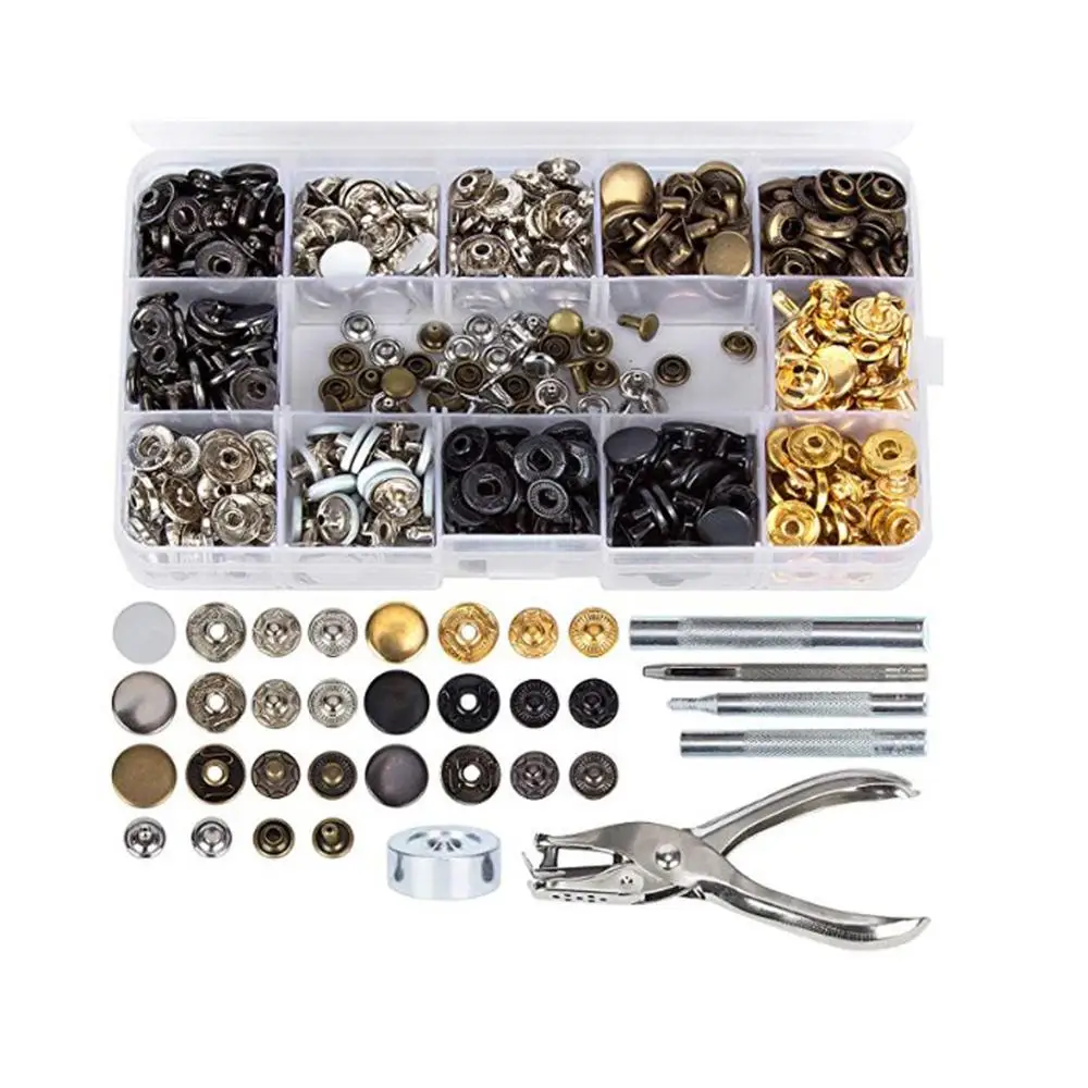 40Set Pro Leather Craft Fasteners Snaps Button Press Studs Fixing Tool Metal Kit