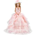 E TING Fashion Peach Doll Clothes Evening Party Dress Ballgown Hat For Barbie Dolls