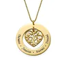 18k Gold Plated Color Hot Sale Family Tree Personalised Engraved Name Heart Pendant Necklace