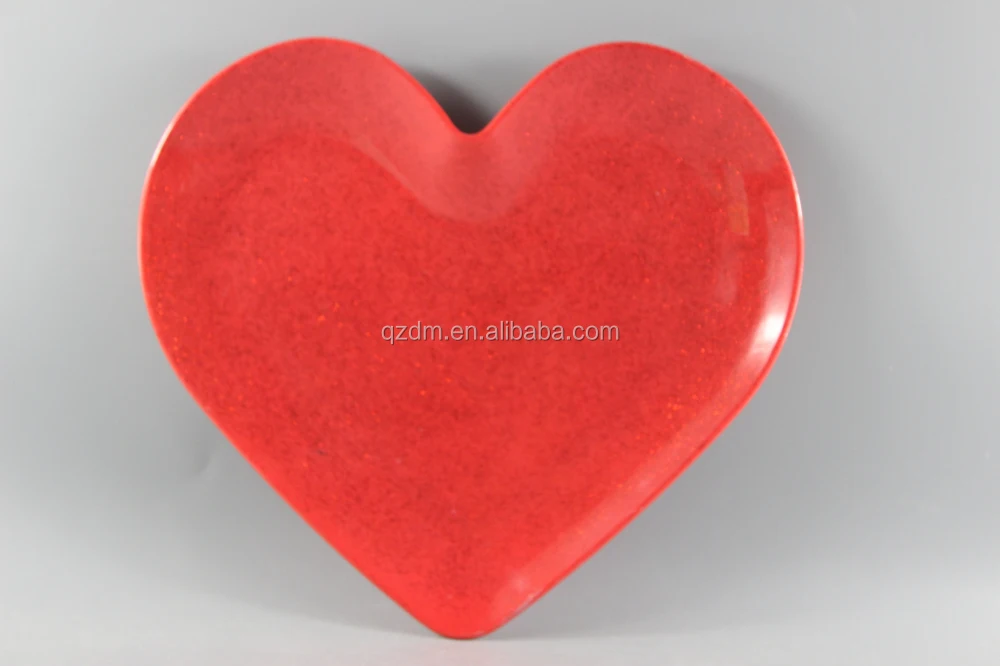 Shinning Red Melamine Heart Plate,Heart Shape Plastic Plate