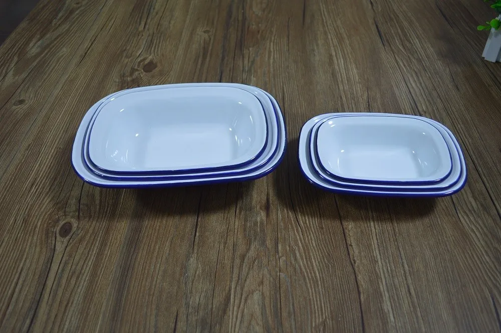 16cm Square Porcelain Enamel Pie Dish Baking Plate With Rolled Rim