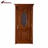 Turkey wood 2 panel door interior model with oval stained glass