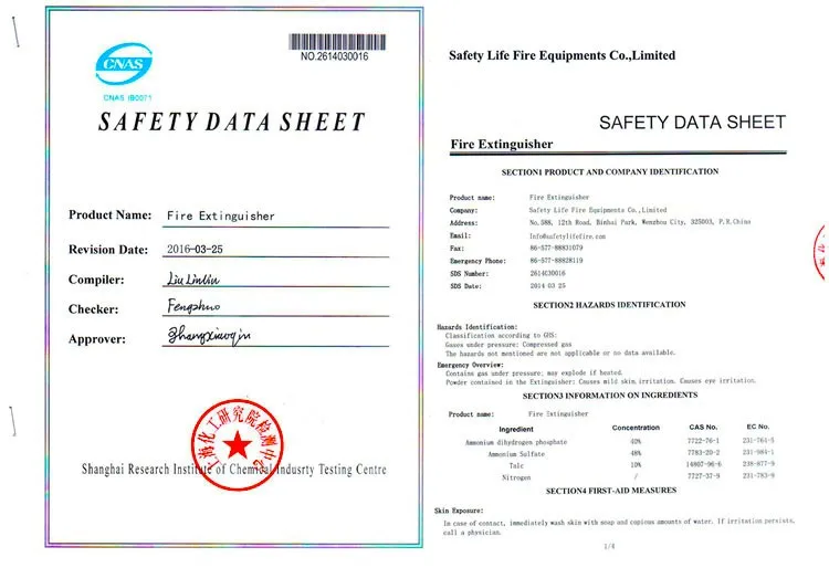 MSDS For extinguisher
