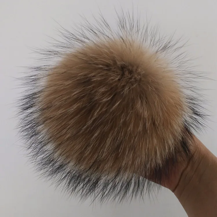 6" Large Real Raccoon Fur Pompom Ball W Snap Button Shoes Hat DIY Accessories