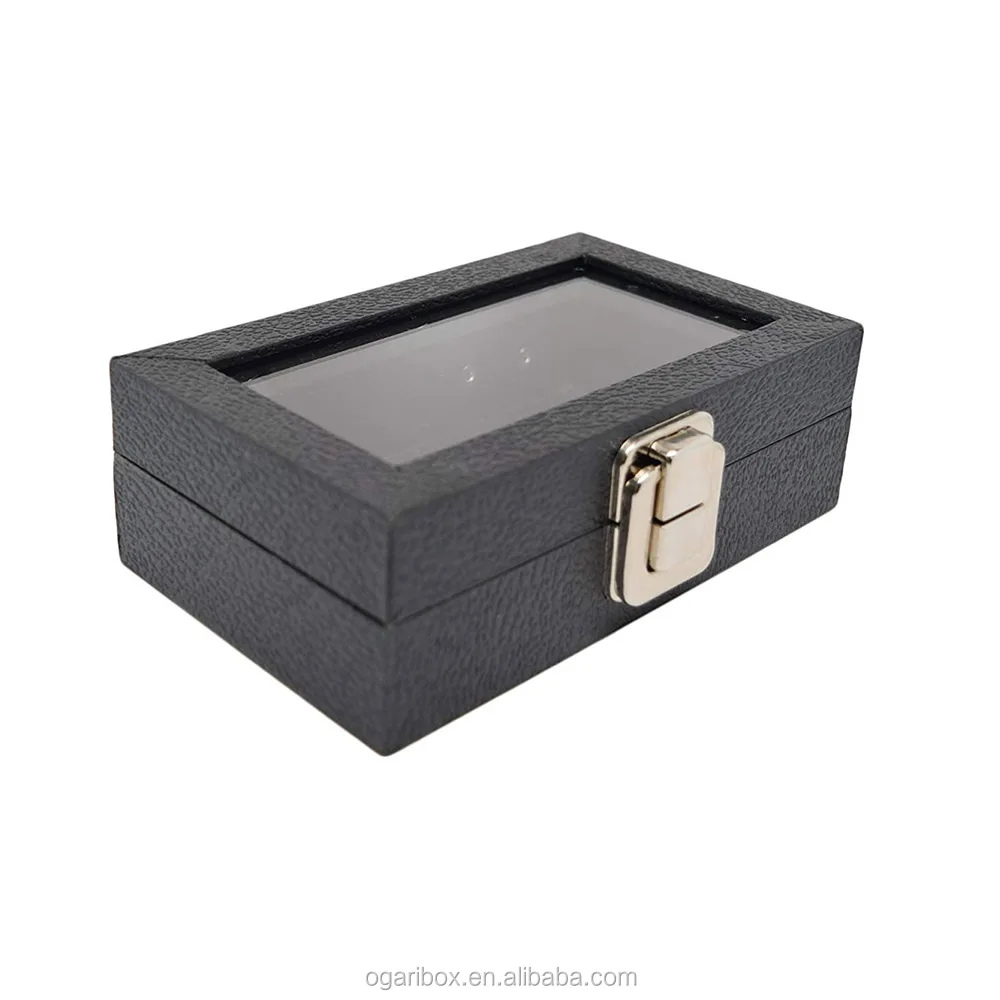 Small Glass Top Black Leatherette Metal Clasp Jewelry Display Case 6x3.75x2" Buy Jewelry