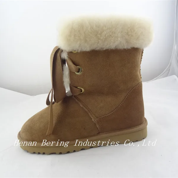 Australian Sheepskin Double Face Leather Women Lace up Half Boots