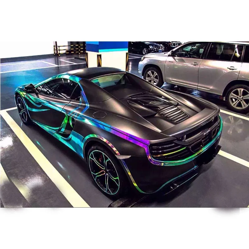 Blue Holographic Rainbow Car Wrap Vinyl Roll 54"x12" – Bubble Free Glossy Film