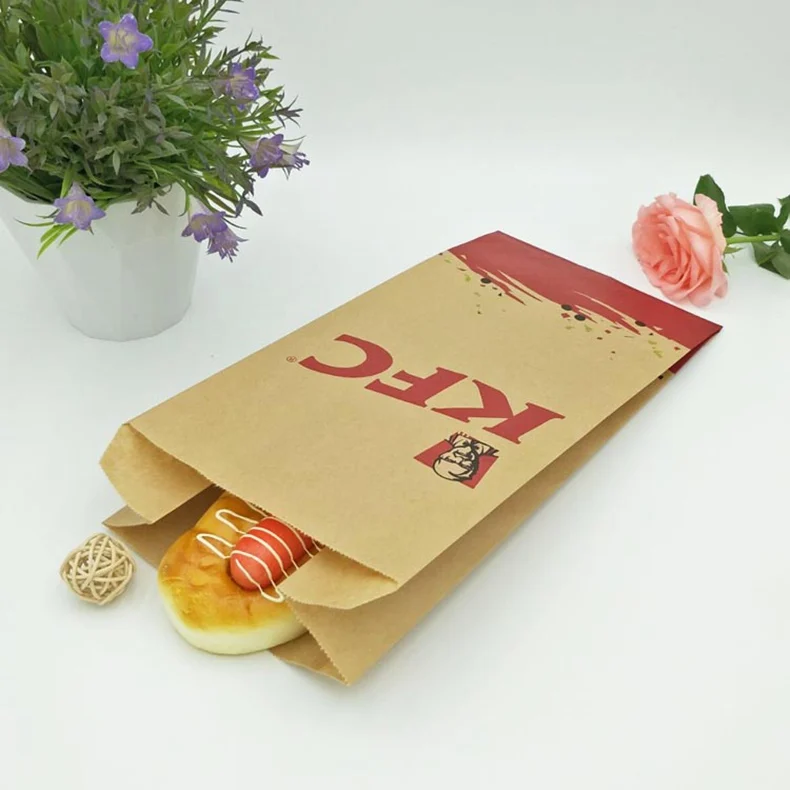 Custom Printed Paper Bag Kfc Food Packaging Bag Brown Kraft Paper Bags