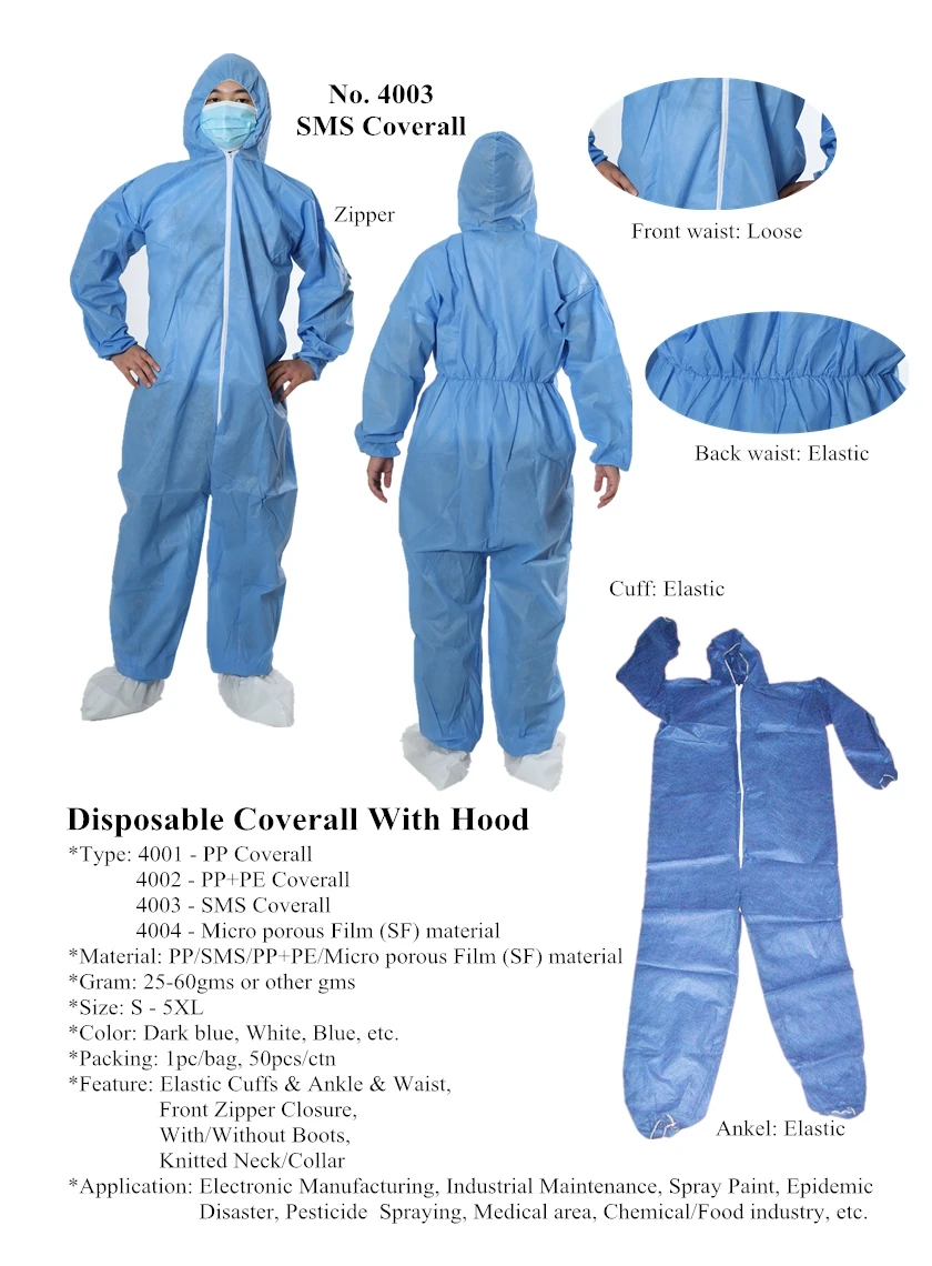 Cheap Custom Unisex Disposable Pp Non Woven Working Safety Coveralls