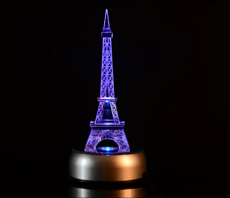 Escultura De Cristal Torre Eiffel 3D - Mediano, Con Luz LED Base, Recuerdo De París, Hecho En Canadá