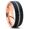 Mens Women's Brushed 2-Tone Black and Rose Gold Chain Inlay Tungsten Carbide Ring