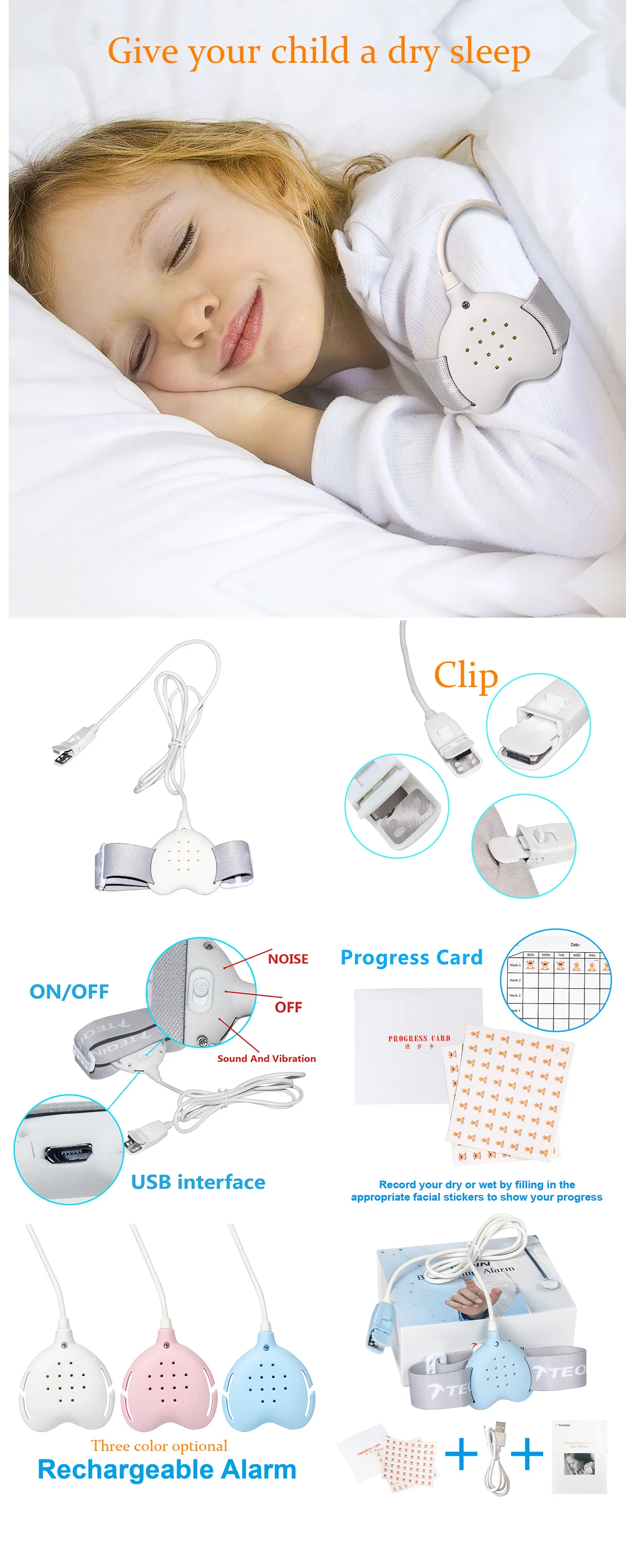 Bed Wetting Alarm For Kids Boys Girls Rechargeable Enuresis Bedwetting